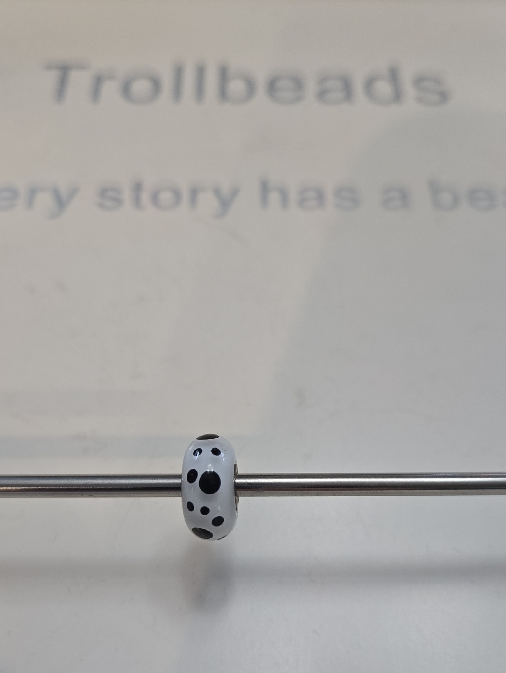 Trollbeads White Glass Bead with Black Polka Accents